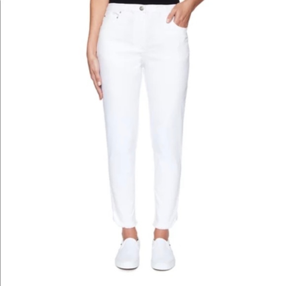 Blue essence Women's white Fly Front Soft Stretch Denim Ankle Pants